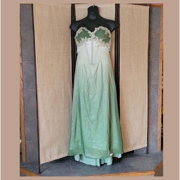 Fantasy Elves Victorian Prom Dress Wrap Cape Green Long Gown Lace Sequin Corset - Picture 2 of 15